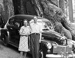 Kitty and Edwin Perkins later in life in a redwood forest in California
