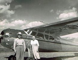 Essie Davis and her son Thane with plane they purchased in 1948