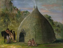 "Wichita Lodge, thatched with Prairie Grass" 1834-1835, by George Catlin