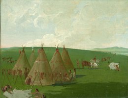 Sioux Encamped on the Upper Missouri, Dressing Buffalo Meat and Robes [Detail] (1832) by George Catlin