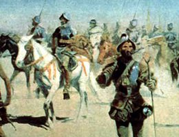 Coronado sets out to the north, looking for "Quivira", his mythical city of gold, by Frederic Remington