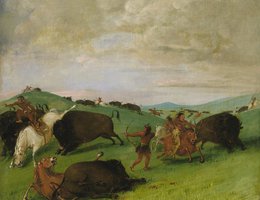 Buffalo Chase, Bulls Making Battle with Men and Horses (1832-1833) by George Catlin