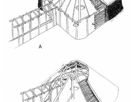 An artist’s drawing of a pithouse