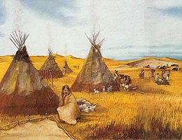 Hunting camp of the Pawnee Tribe pitched near a kill site