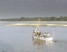 A re-creation of a pirogue boat used by the expedition