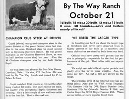 Advertisement excerpt: Cattle Sale for the By The Way Ranch, owned by future Nebraska Governor Sam McKelvie, 1949