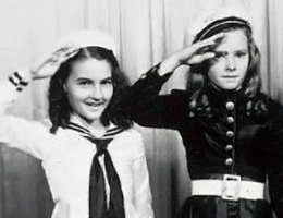 Mary, Shirley, and Beverly Cripe in "uniforms", 1942