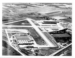 Aerial View Martin Bomber Plant looking southeast with Fort Crook at right