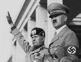 World War II European Axis Dictators: Benito Mussolini, Prime Minister, Italy & Adolf Hitler, Chancellor, Germany; Circa 1940s