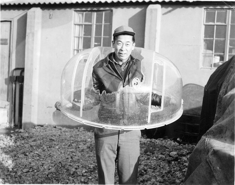 After completing 25 missions, Ben Kuroki volunteered for five more. On his 30th mission over Munster Germany, flack hit his top turret. He lost his oxygen mask and was delirious.