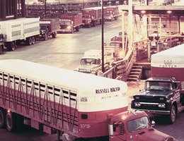 Large trucks at Omaha Stockyards