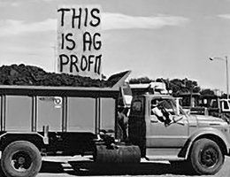 This sign in a manure spreader expressed the frustration many farmers felt in the late 1970s over farm prices