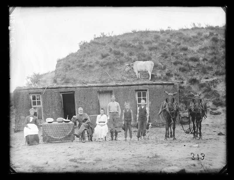 Sylvester Rawding family sod house, north of Sargent, Custer County, Nebraska, 1886