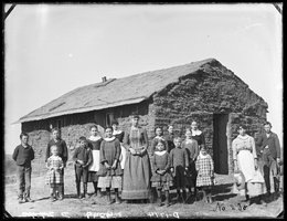 Sod school, District 62, 2 miles west of Merna, Custer County, Nebraska, 1889