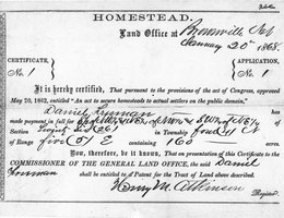 Homestead Act Certificate to Daniel Freeman